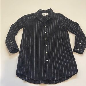 Chocoolate Casual Black and White Button Down Dress with Pinstripes two pockets